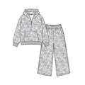 8.26 GLP3760 Preorder Grey Camo Print Zipper Hoodie Top Pockets Pants Girls Clothes Set
