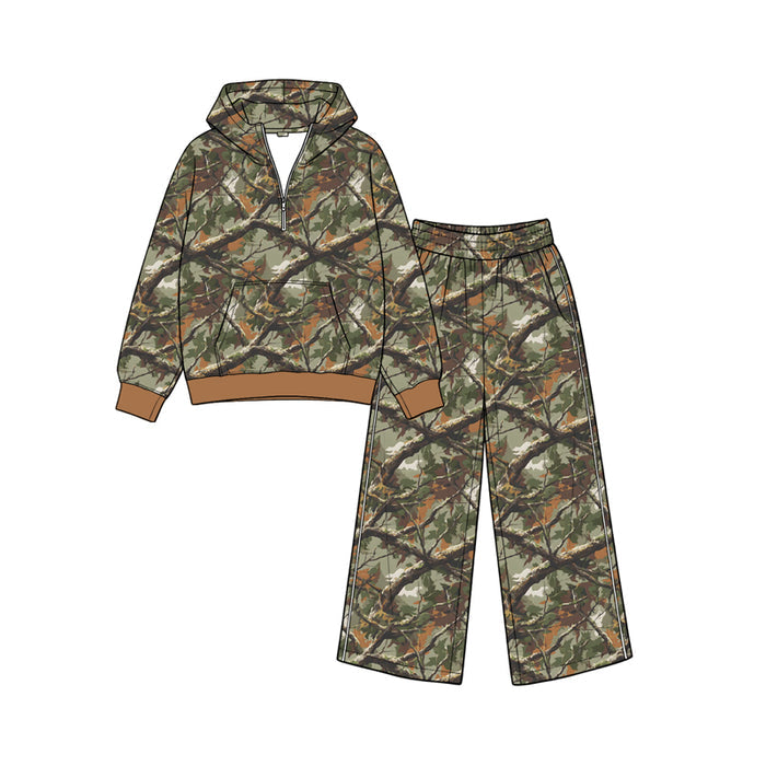 8.26 GLP3766 Preorder Branch Camo Print Zipper Hoodie Top Pockets Pants Girls Clothes Set