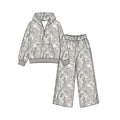 8.26 GLP3767 Preorder Grey Branch Camo Print Zipper Hoodie Top Pockets Pants Girls Clothes Set