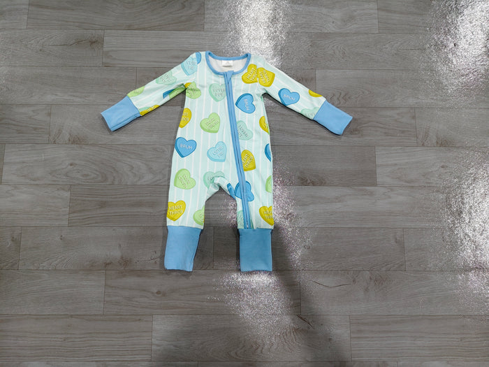 8.26 LR3326 Preorder Baby Boys Blue Heart Candy Long Sleeve Zipper Romper
