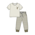8.27 BSPO0704 Preorder Kids Boys Hunting Deer Short Sleeve Top with Gingham Pants Outfit