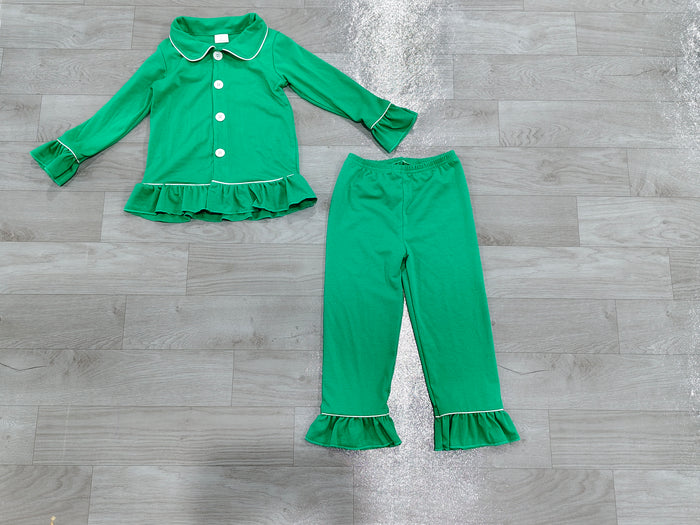 8.27 GLP3781 Preorder Kids Girls Green Cotton Pajama Set