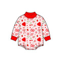8.27 LR3315 Preorder Hearts Bows Flowers Print Baby Girls Valentine's Day Mocknecks Romper