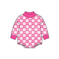 8.27 LR3317 Preorder Hearts Pink Checkered Print Baby Girls Valentine's Day Mocknecks Romper