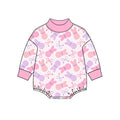 8.27 LR3320 Preorder Bunny Bows Pink Print Baby Girls Easter Mocknecks Romper