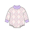 8.27 LR3321 Preorder Bunny Bows Flowers Print Baby Girls Easter Mocknecks Romper