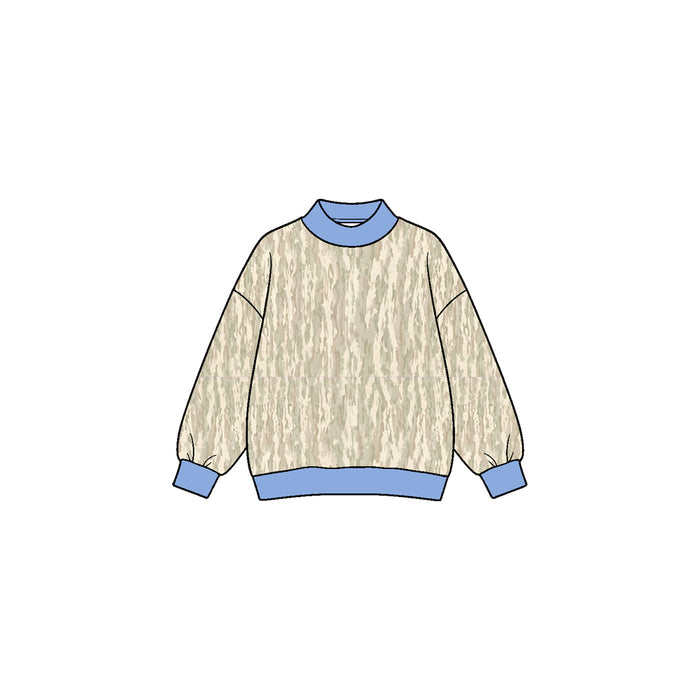 8.27 Preorder Kids Girls Camo Blue Crewneck  Sweatshirt Top