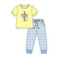 8.28 BSPO0707 Baby Boys Easter Cross Short Sleeve Top GIngham Pants Outfit Preorder