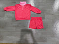 8.28 GLS0225 Preorder Hot Pink Color Half‑Zip Pullover Top Pockets Shorts Girls Clothes Set