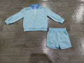 8.28 GLS0226 Preorder Blue Color Half‑Zip Pullover Top Pockets Shorts Girls Clothes Set