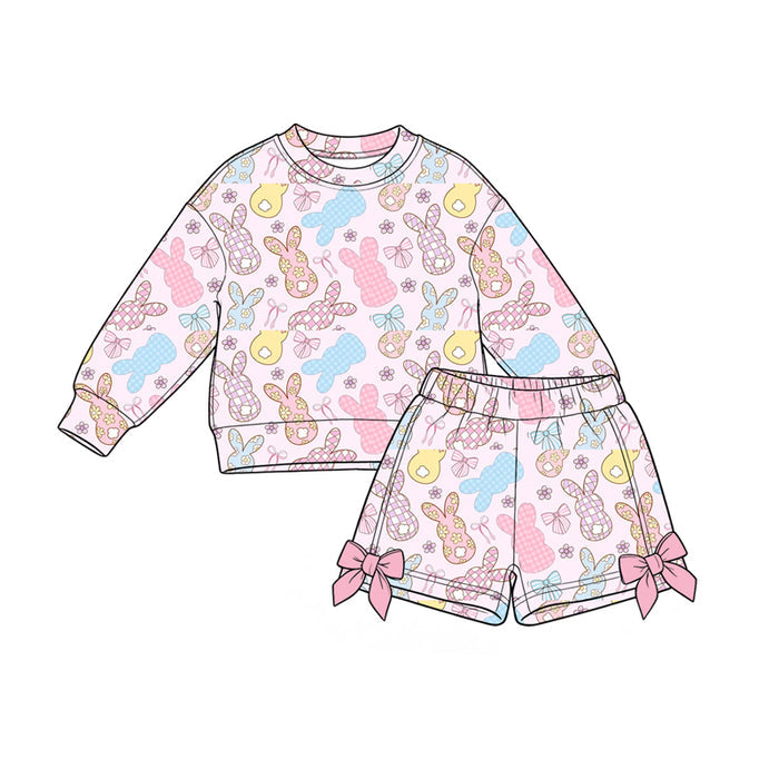 8.28 Preorder Toddler Girls Baby Girls Easter Bunny Flowers Long Sleeve Top Shorts Outfit