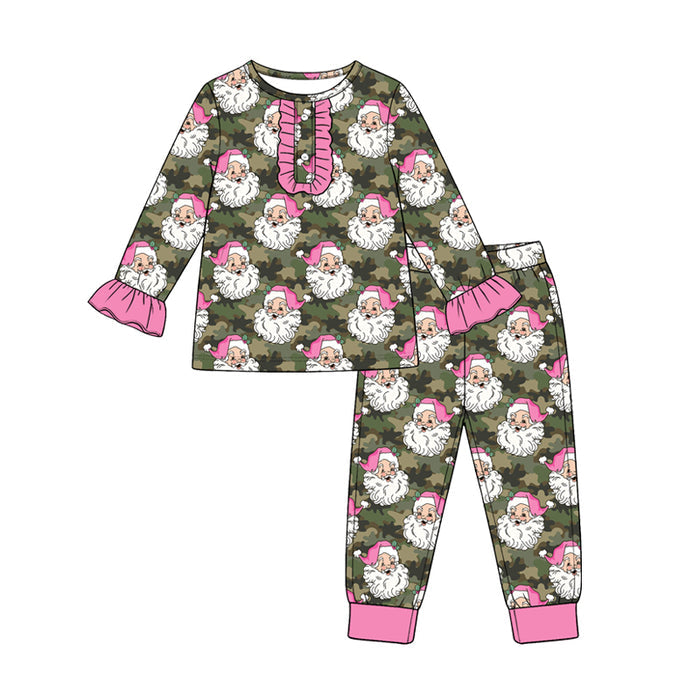 8.28 Preorder Toddler Girls Christmas Santa Camo Long Sleeve Pajama Set