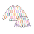 8.28 Preorder Toddler Girls  Easter Checkerboard Easter Peep Long Sleeve Top Shorts Outfit