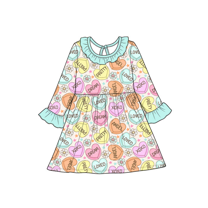 8.28 Preorder Toddler Girls Heart Candy Flower Long Sleeve Dress