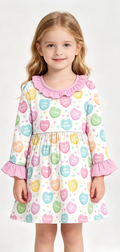 8.28 Preorder Toddler Girls Heart Candy  Long Sleeve Ruffle Dress