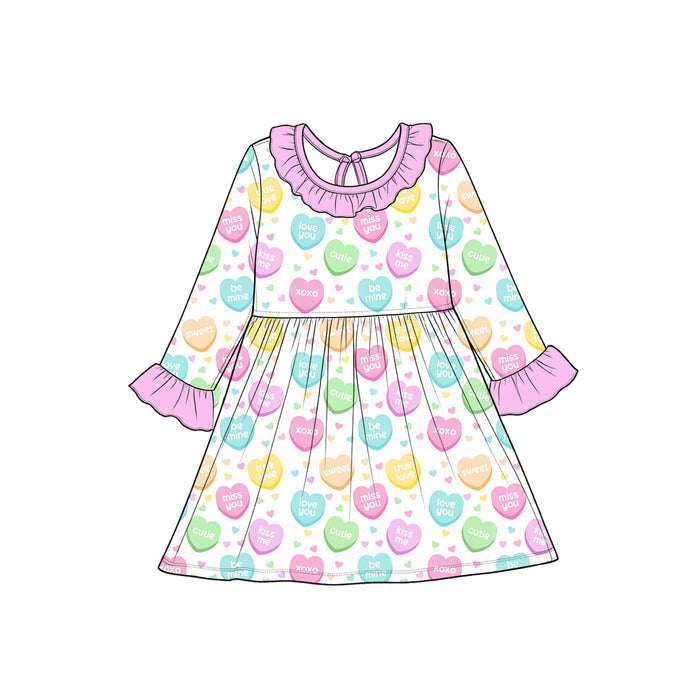 8.28 Preorder Toddler Girls Heart Candy  Long Sleeve Ruffle Dress
