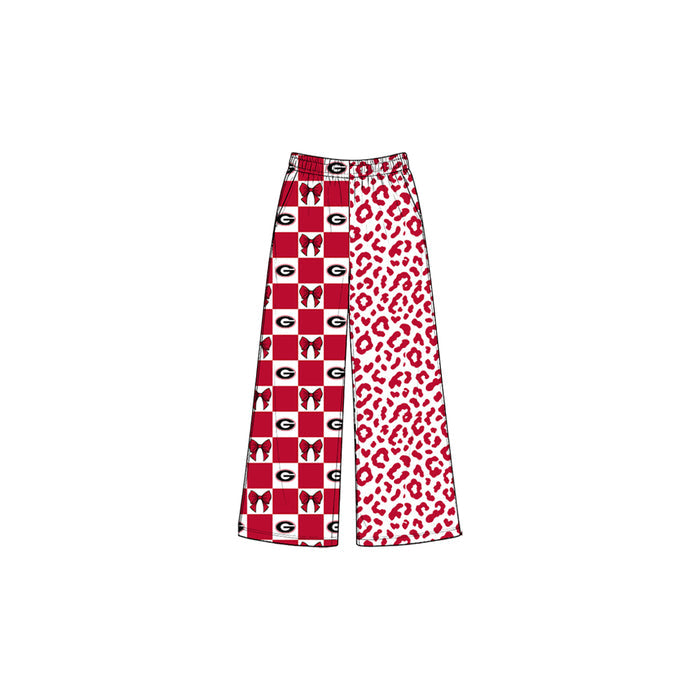 8.3  P1126 Preorder Teams Georgia Bows Checkered Leopard Print Girls Bottom Pockets Straight Pants
