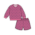8.3  Preorder Adult Women Pink Polka Long Sleeve Top with Shorts Outfit