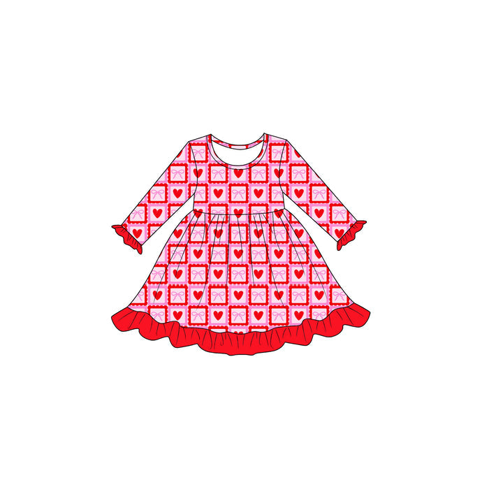 8.3 Preorder Kids Girls Valentine's Day Heart Bow Long Sleeve Dress