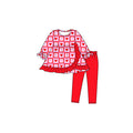 8.3 Preorder Kids Girls Valentine's Day Heart Bow Long Sleeve Tunic Top with Red Leggings Set