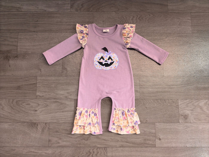8.4 Preorder Baby Girls  Halloween Floral Pumpkin Purple Romper