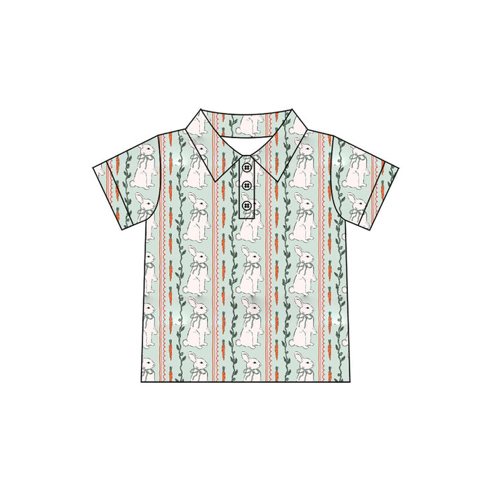 8.6 BT1893 Preorder Bunny Carrot Print Boys Easter Short Sleeve Polo Tee Shirts Top