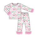 8.6 GLP3635 Preorder Tree Bows Pink Print Girls Christmas Fur Pajamas Clothes Set