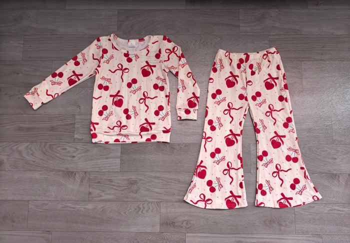 8.6 GLP3636 Preorder Cherry Hearts Bows Print Girls Valentine's Day Scallop Clothes Set