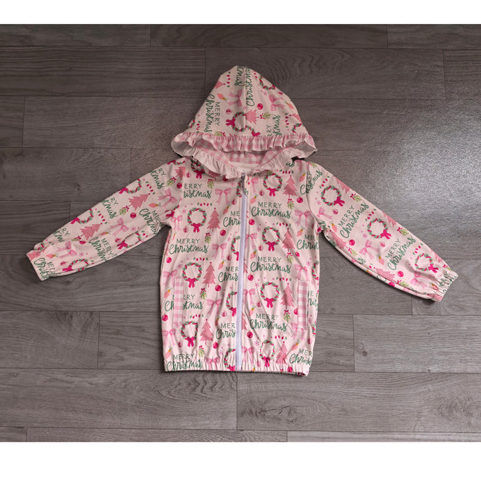 8.6 GT1822 Preorder Tree Bows Pink Checkered Print Girls Christmas Long Sleeve Jackets Top