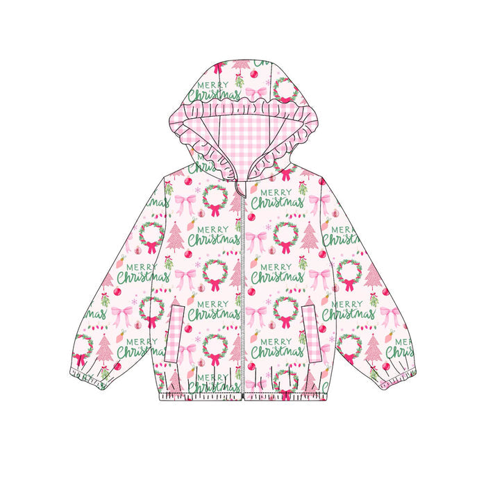 8.6 GT1822 Preorder Tree Bows Pink Checkered Print Girls Christmas Long Sleeve Jackets Top