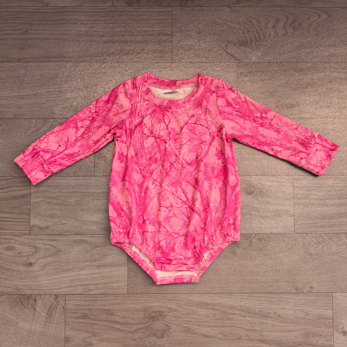 8.6 LR3224 Preorder Pink Branch Print Baby Girls Long Sleeve Romper