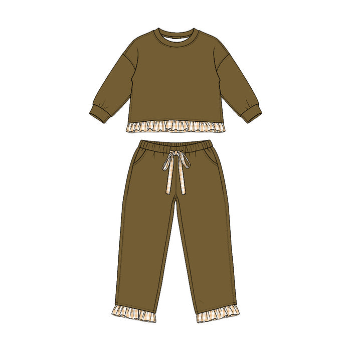 8.7 GLP3646 Preorder Olive Brown Thick Cotton Girls Fall Clothes Set
