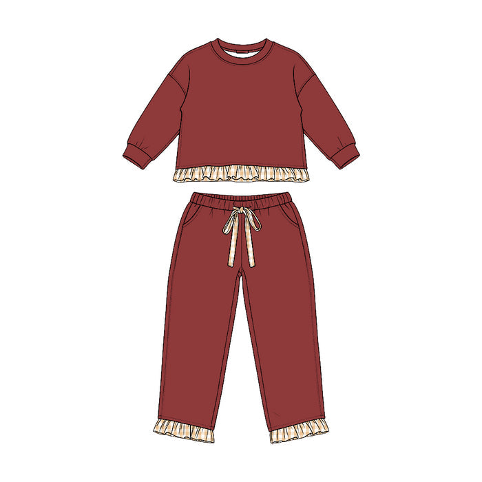 8.7 GLP3647 Preorder Maroon Thick Cotton Girls Fall Clothes Set