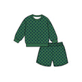 8.8  Preorder Girls Green Black Polka Dot Long Sleeve Top with Shorts Outfit