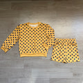 8.8  Preorder Girls Mustard Polka Dot Long Sleeve Top with Shorts Outfit