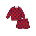 8.8  Preorder Girls Red Black Polka Dot Long Sleeve Top with Shorts Outfit