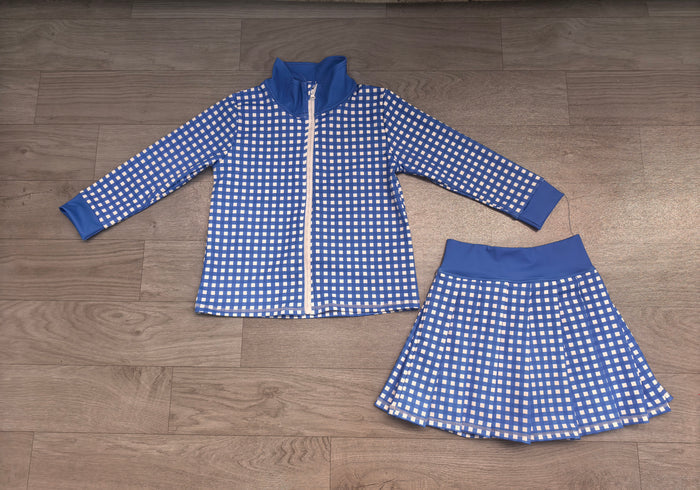 8.8  Preorder Girls RoyaL Blue Gingham Pullover Top With Skort Active Outfit