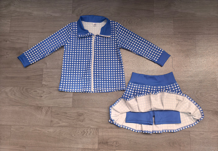 8.8  Preorder Girls RoyaL Blue Gingham Pullover Top With Skort Active Outfit