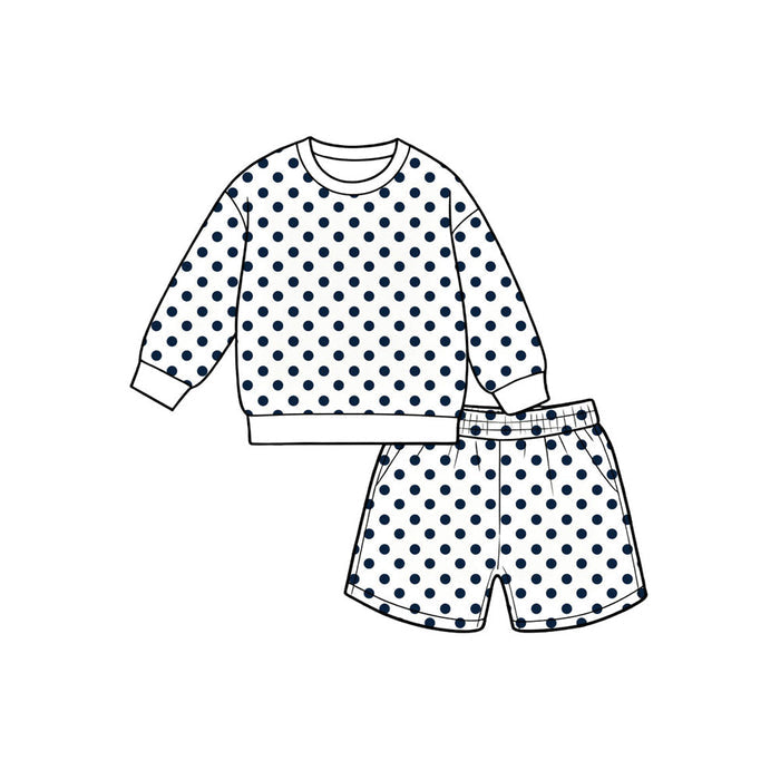 8.8  Preorder Girls White Black Polka Dot Long Sleeve Top with Shorts Outfit