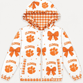 9.5 Preorder Baby Girls Sport Team Clemsin Orange Bow Gingham Trim Long Sleeve jacket