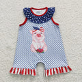 A6-2 Pig Stars Plaid Print Baby Girls 4th of July Sleeveless Romper