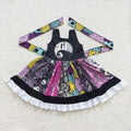 A8-14 Nightmar* Print Girls Halloween Knee Length Twirl Dress
