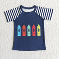 A9-13 Pen Stripes Print Boys Back to School Tee Shirts Top