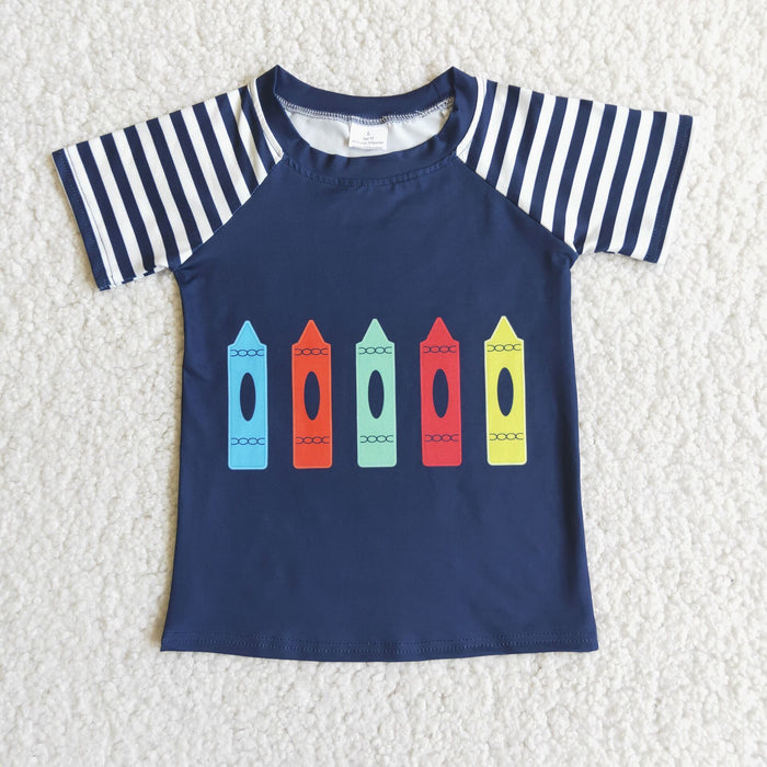 A9-13 Pen Stripes Print Boys Back to School Tee Shirts Top