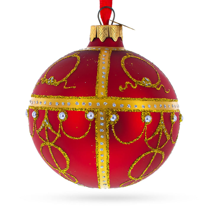 Artisan Blown & Hand-Painted 1895 Rosebud Royal Red Glass Ball Ornament — 3.25 Inches