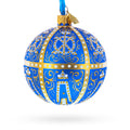 Artisan Blown & Hand-Painted 1896 Twelve Monograms Royal Blue Glass Ball Ornament — 3.25 Inches