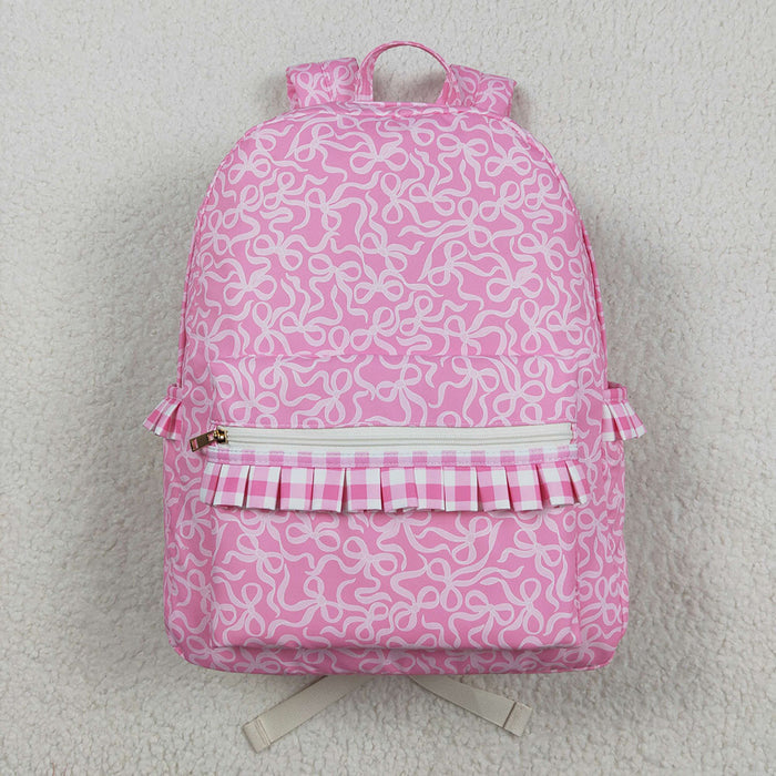 BA0308 Pink Bows Plaid Print Girls Ruffle Bags