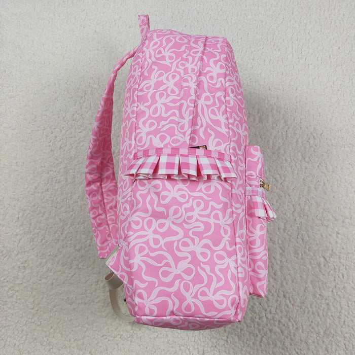 BA0308 Pink Bows Plaid Print Girls Ruffle Bags
