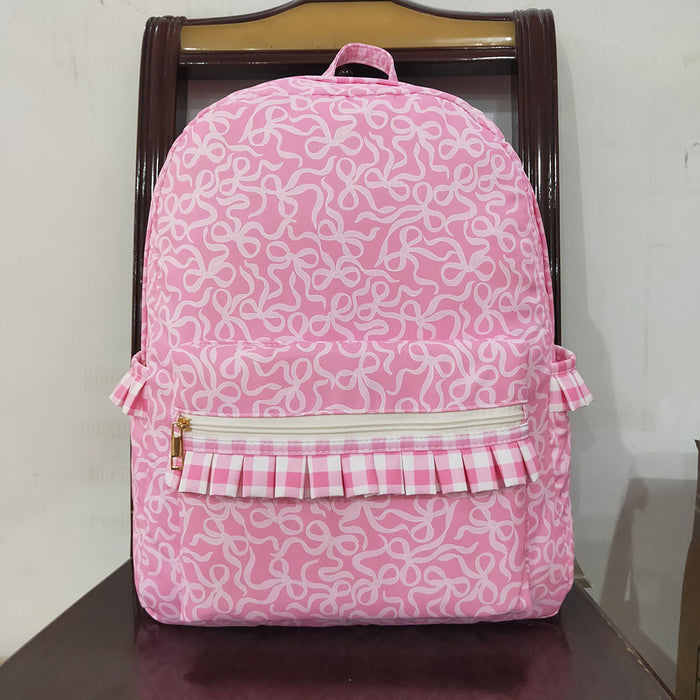 BA0308 Pink Bows Plaid Print Girls Ruffle Bags