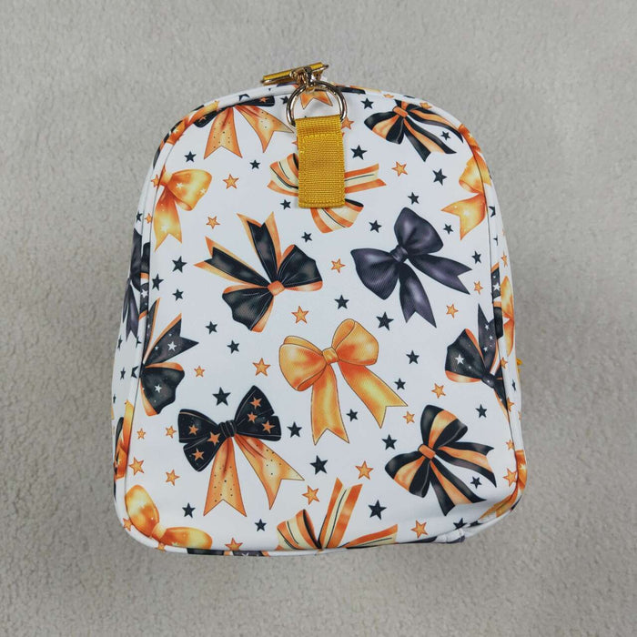 BA0314 Bows Stars Orange Black Bows Print Girls Halloween Zipper Gym Bags